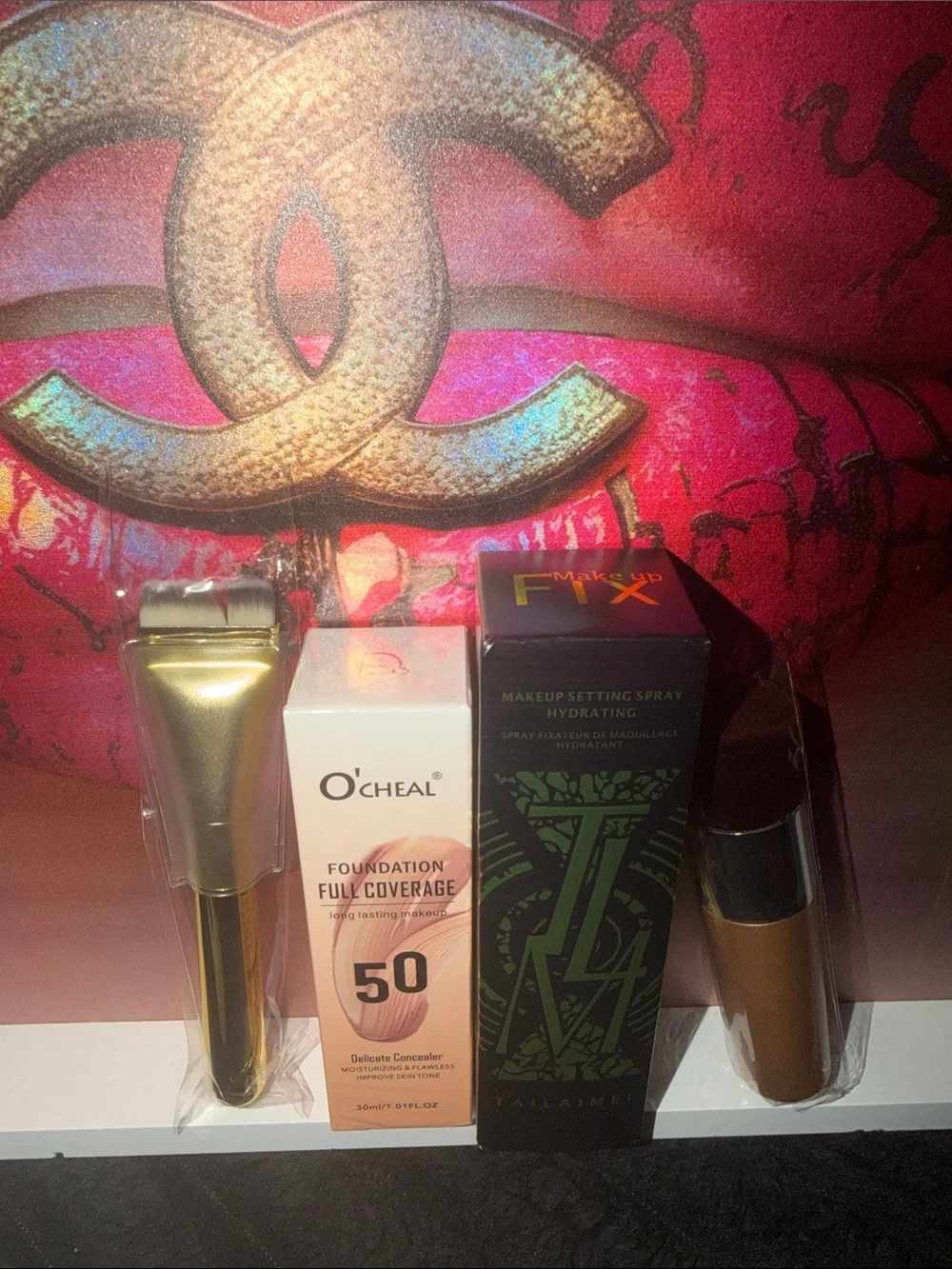 Tailaimei Full Coverage Foundation & Brush 4 PC Set - Champagne Color -NO BOX 🗃️